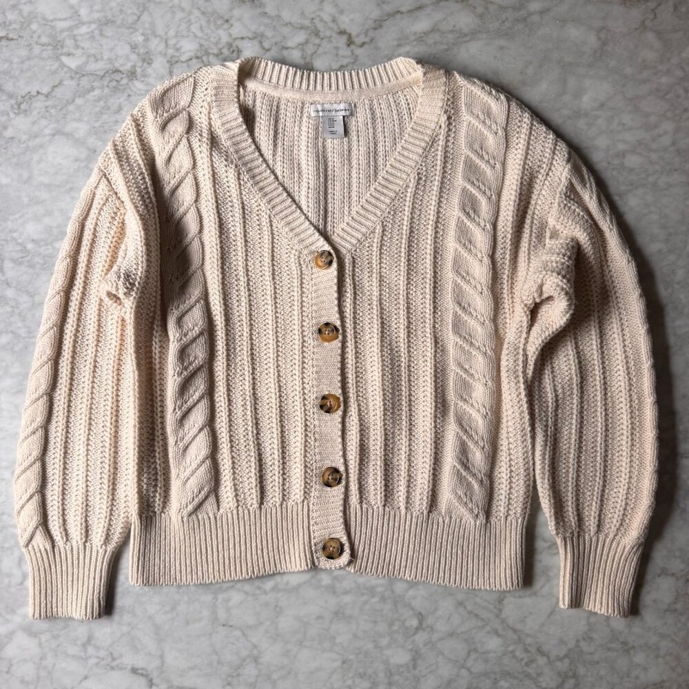 Cupcakes and Cashmere Sweater Womens M Cream Cable Knit Button Down Cardigan